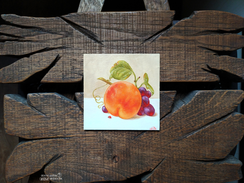 Oil Painting Still life "Branch with apricot and red grapes" by Inna Kapitun #07/24 1
