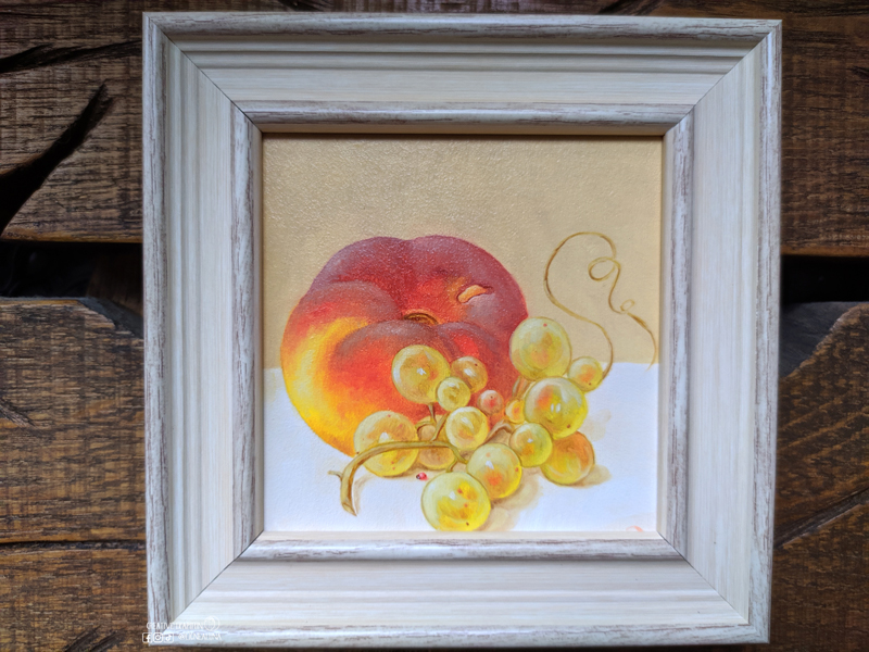 Oil Painting Still life "Peach and green grapes" by Inna Kapitun #06/24 4