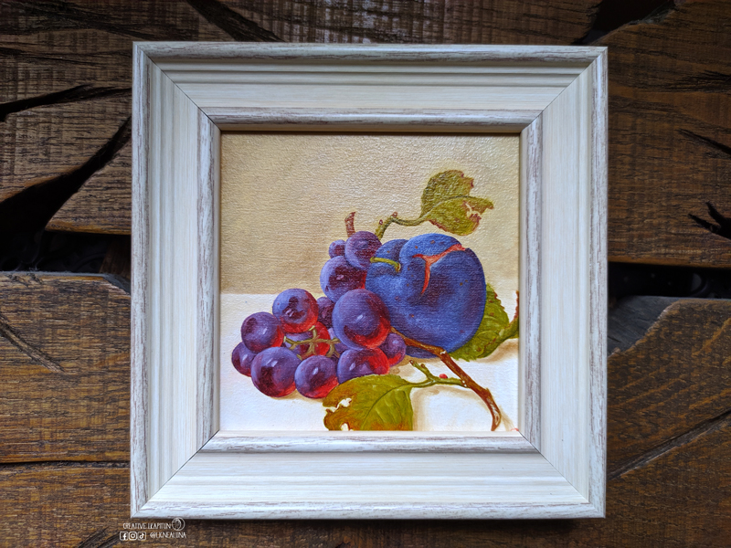 Oil Painting Still life "Plum and blue grapes" 02 24 4