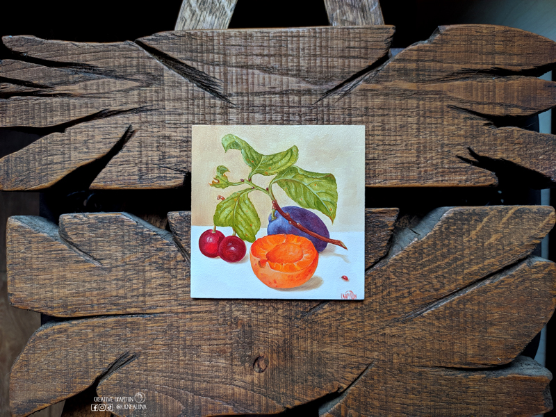 Oil Painting Still life "Plum, apricot, cherry" #14/24 1