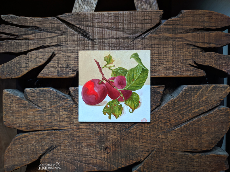 Oil Painting Still life "Two red plums" #12/24 1