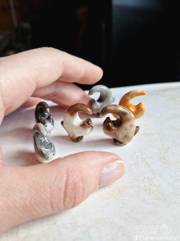 Teeny tiny ceramic Running cat figurine figurines handmade 1