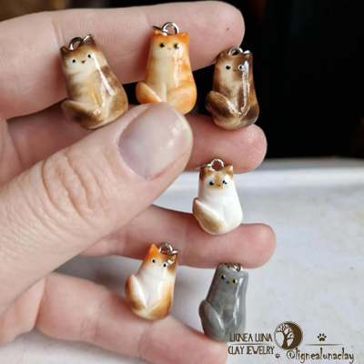 Custom Polymer Clay Cat Charm from photo Handmade Gray, Orange, Calico, Tabby Cat Pendant 10x 20x10 mm
