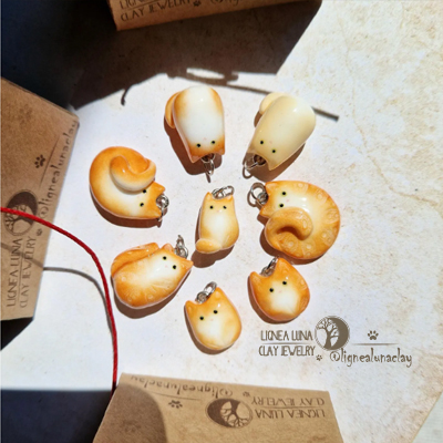 Handmade Orange Cat Charm Tiny Polymer Clay Ginger Cat Pendant Lignea Luna