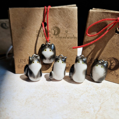 Handmade Tuxedo Cat Pendant Lignea Luna