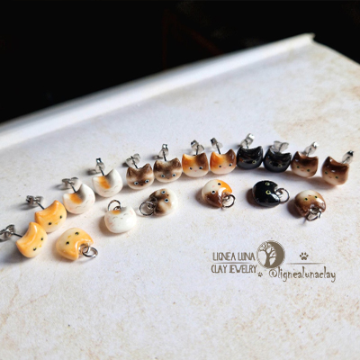 Polymer Clay Cat Earrings with Pendant Lignea Luna