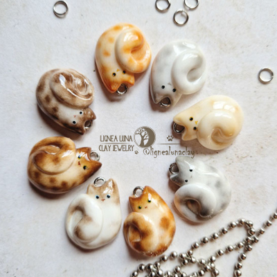 Handmade Polymer Clay Spotted Tabby Cat Charm Lignea Luna