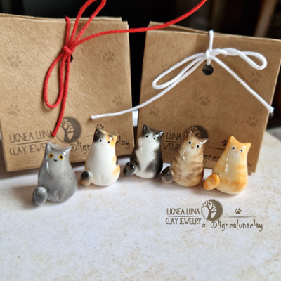 Teeny polymer clay Adorable cat figurines Lignea Luna